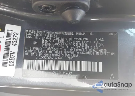 2007 Toyota Sienna Ce from USA, damaged, VIN 5TDZK23C67S042120